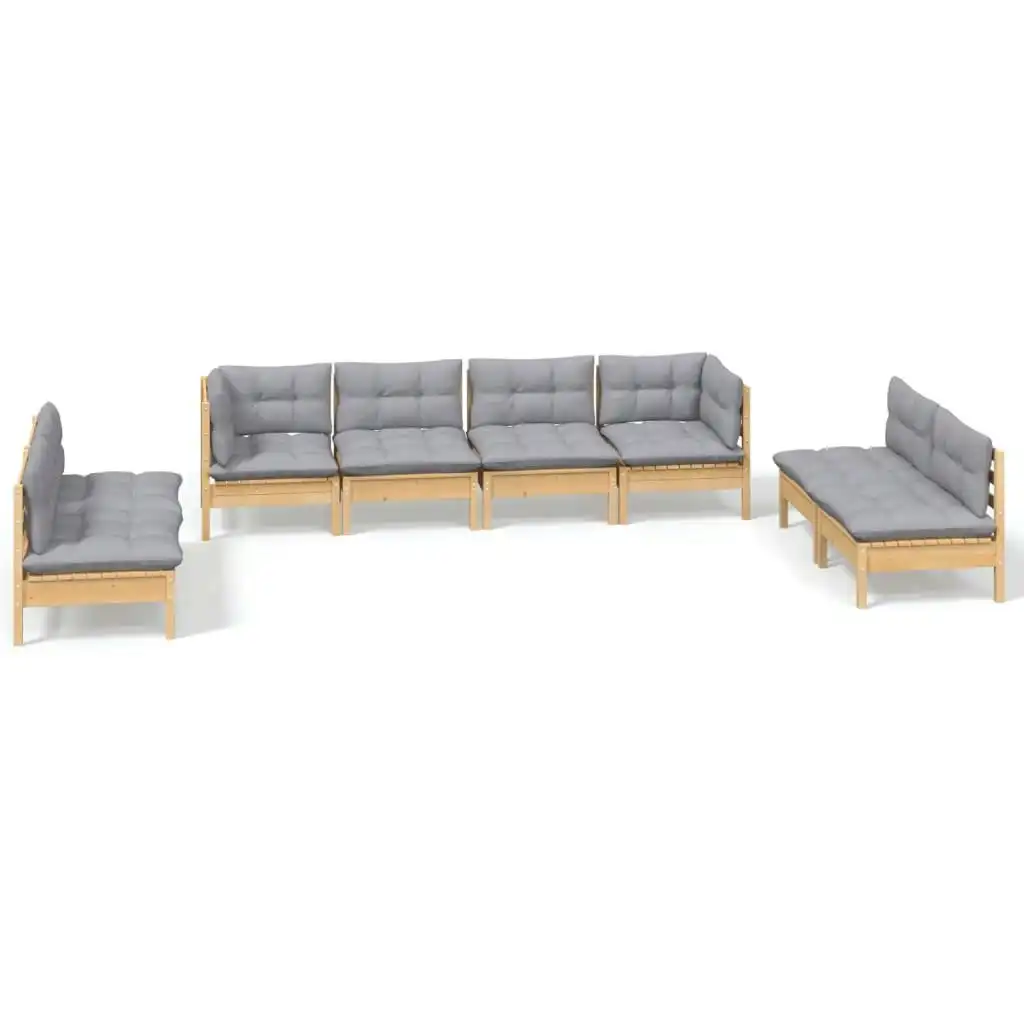 8 Piece Garden Lounge Set with Grey Cushions Solid Pinewood 3096231