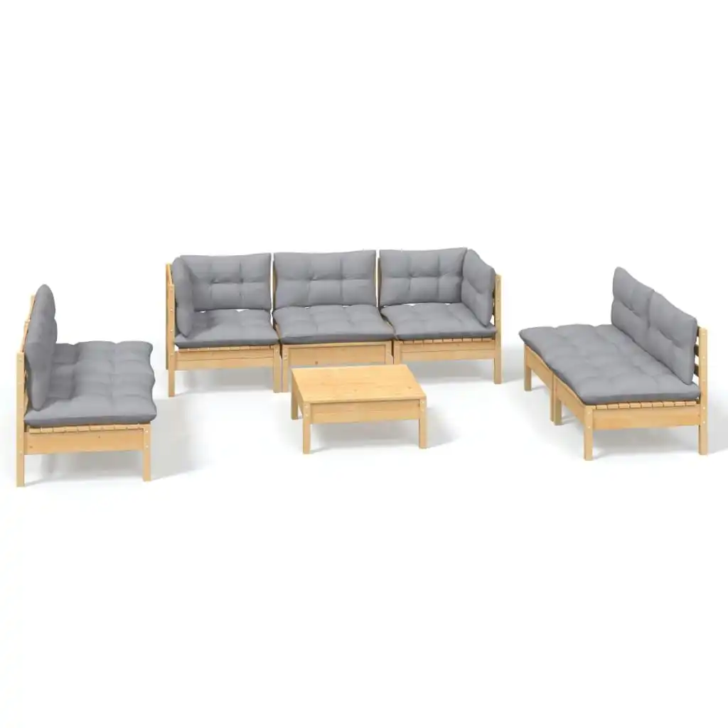 8 Piece Garden Lounge Set with Grey Cushions Solid Pinewood 3096225