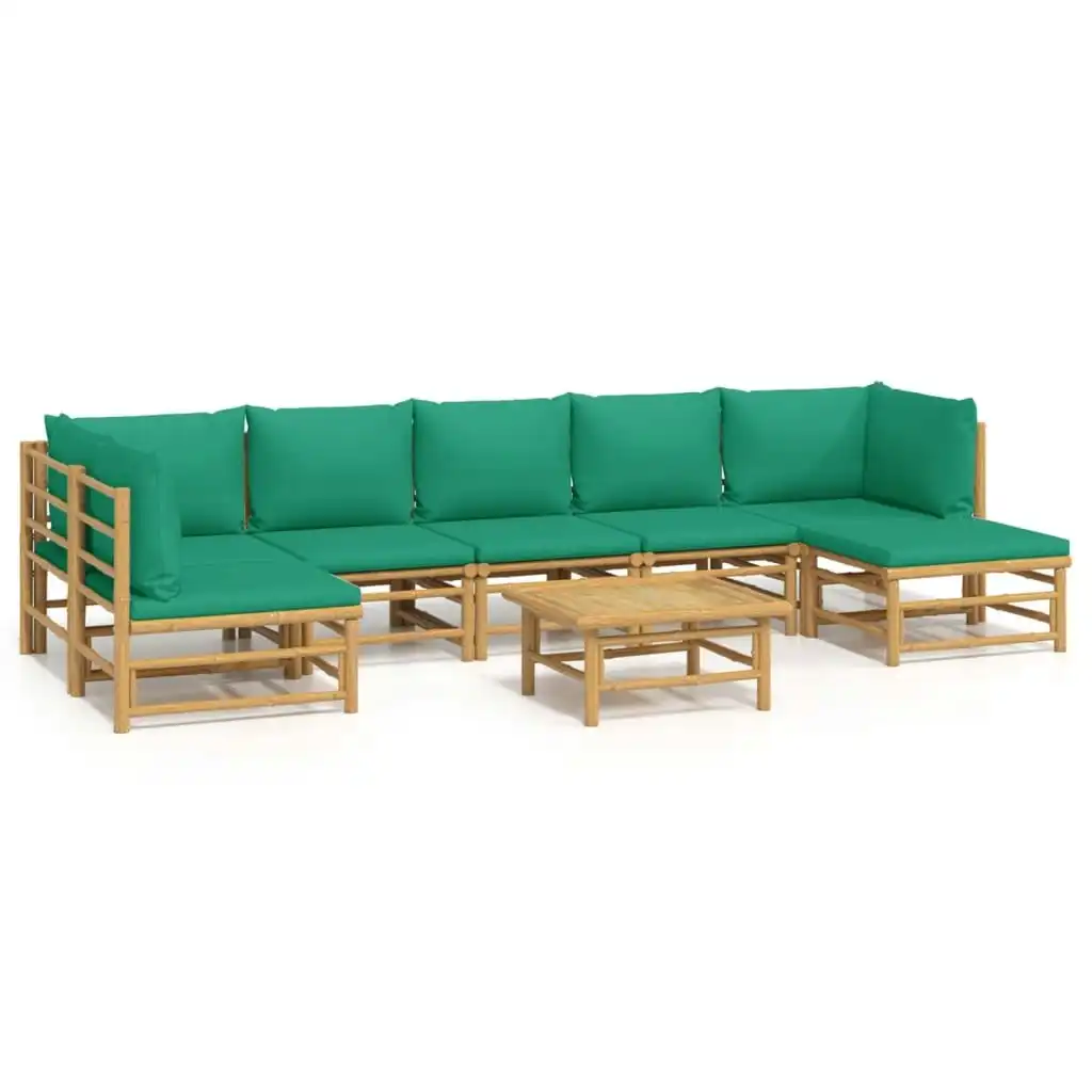 8 Piece Garden Lounge Set with Green Cushions  Bamboo 3155174