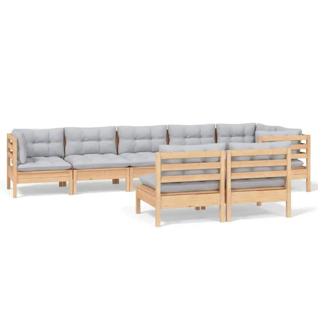 8 Piece Garden Lounge Set with Grey Cushions Solid Pinewood 3096453