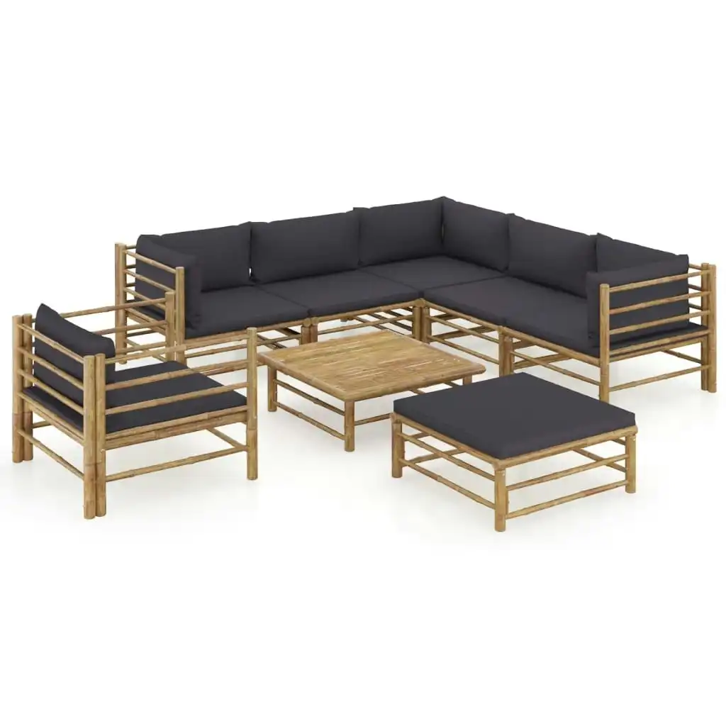 8 Piece Garden Lounge Set with Dark Grey Cushions Bamboo 3058218