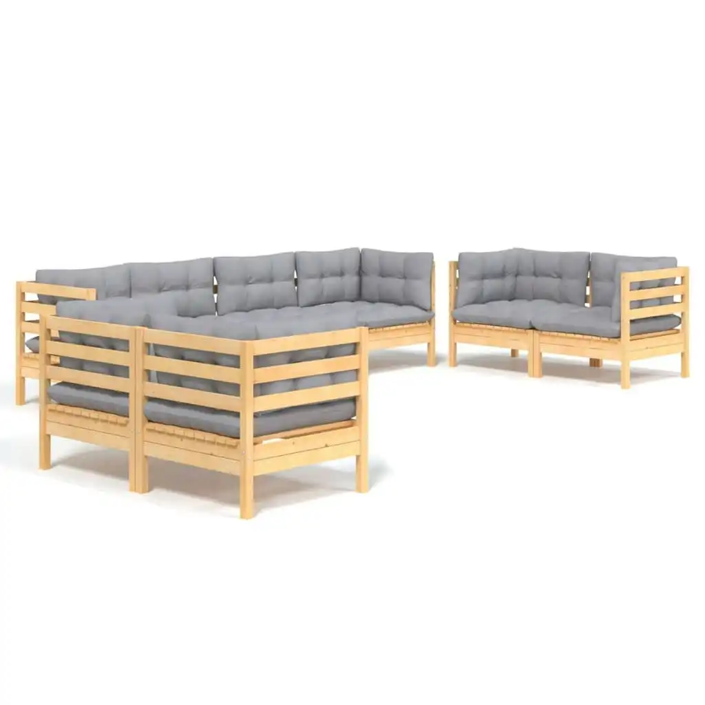 8 Piece Garden Lounge Set with Grey Cushions Solid Pinewood 3096267