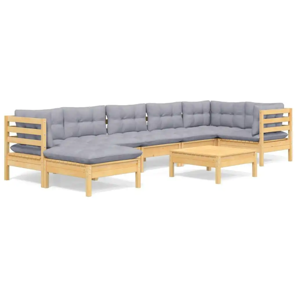 8 Piece Garden Lounge Set with Grey Cushions Solid Pinewood 3096555