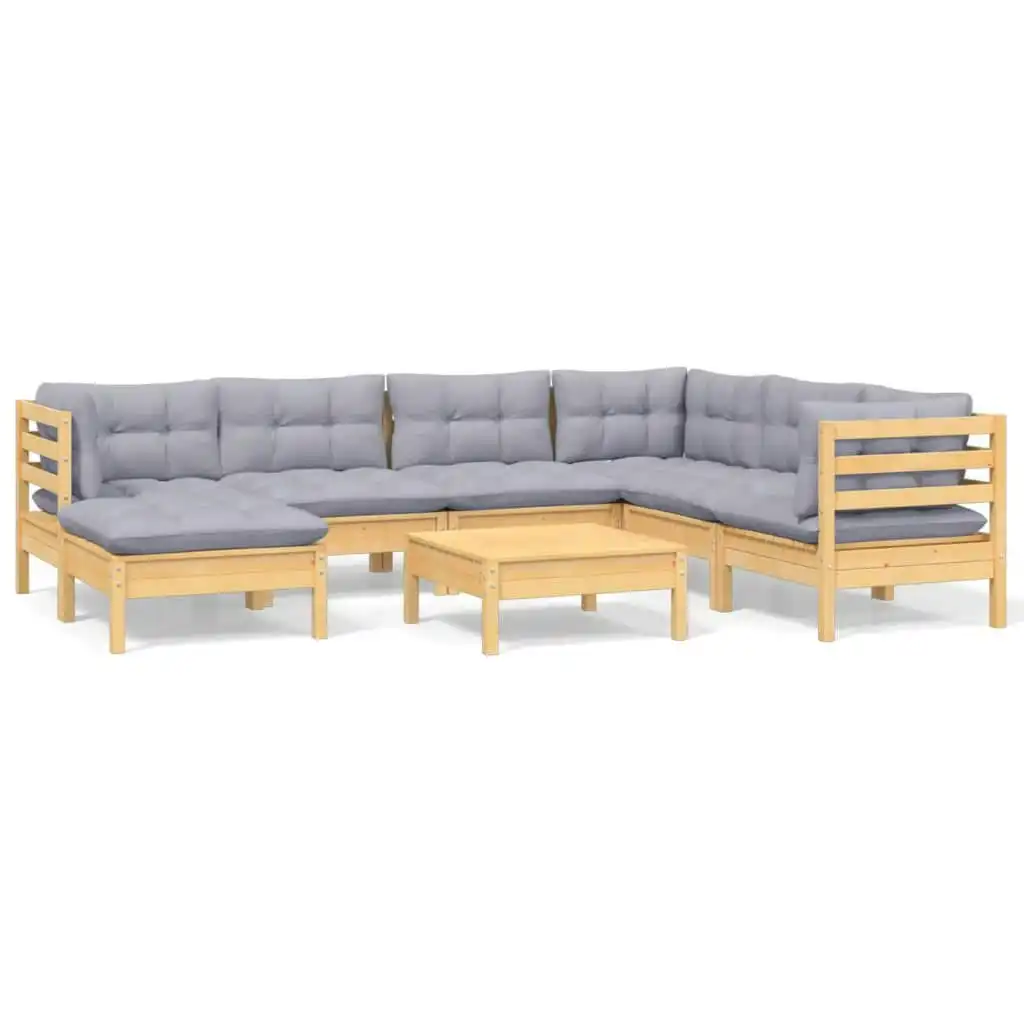 8 Piece Garden Lounge Set with Grey Cushions Solid Pinewood 3096652