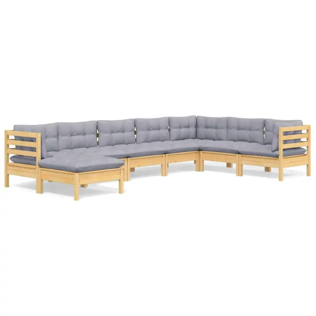 8 Piece Garden Lounge Set with Grey Cushions Solid Pinewood 3096658