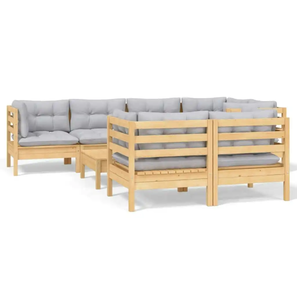 8 Piece Garden Lounge Set with Grey Cushions Solid Pinewood 3096495