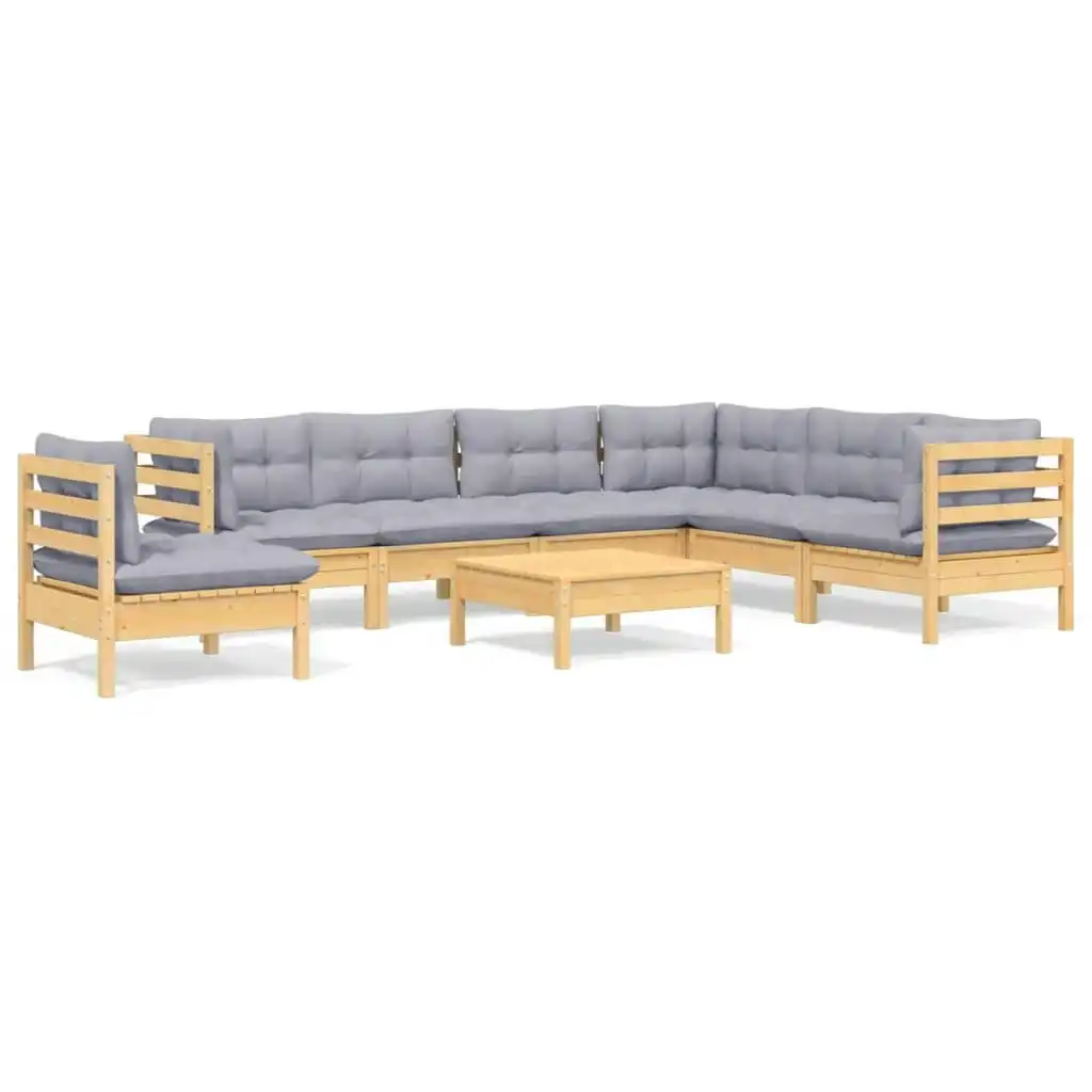 8 Piece Garden Lounge Set with Grey Cushions Solid Pinewood 3096724