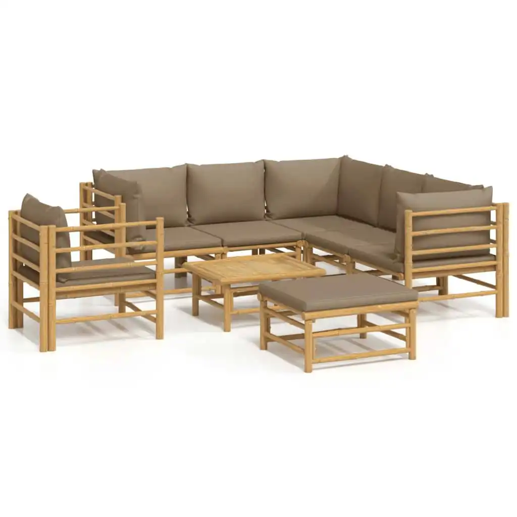 8 Piece Garden Lounge Set with Taupe Cushions  Bamboo 3155126