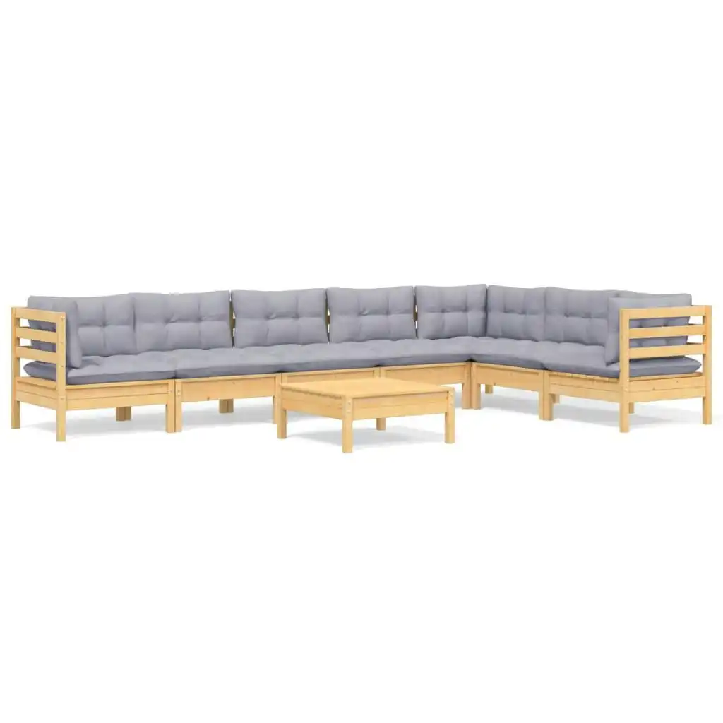 8 Piece Garden Lounge Set with Grey Cushions Solid Pinewood 3096700