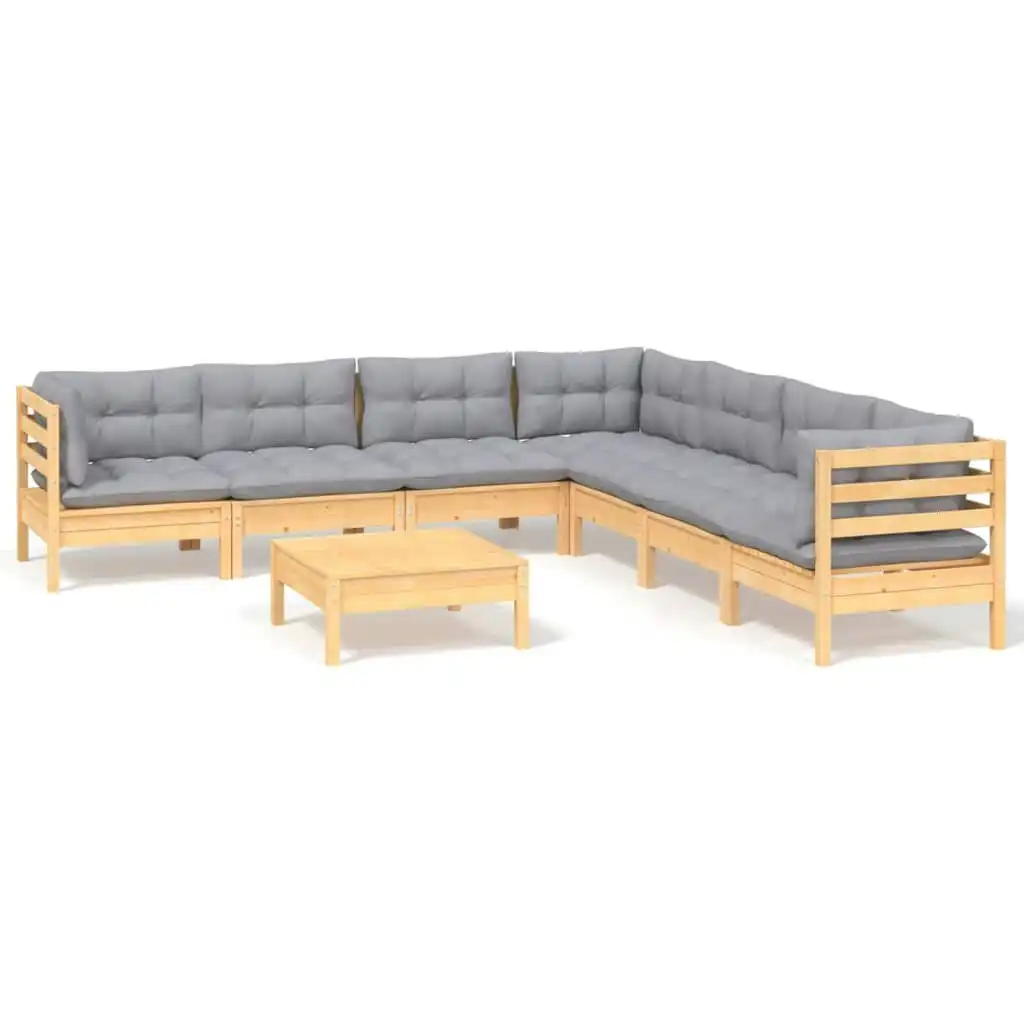 8 Piece Garden Lounge Set with Grey Cushions Solid Pinewood 3096796