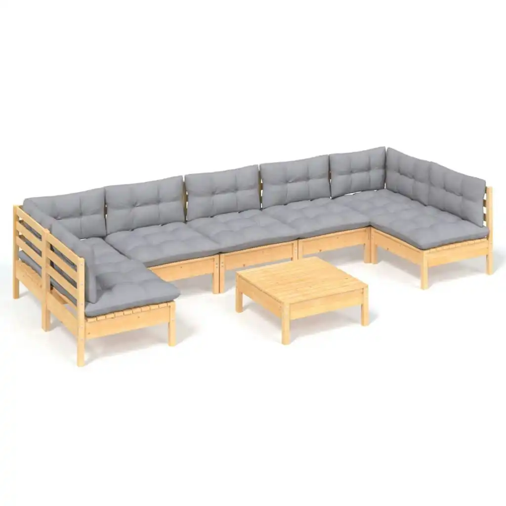 8 Piece Garden Lounge Set with Grey Cushions Solid Pinewood 3097168