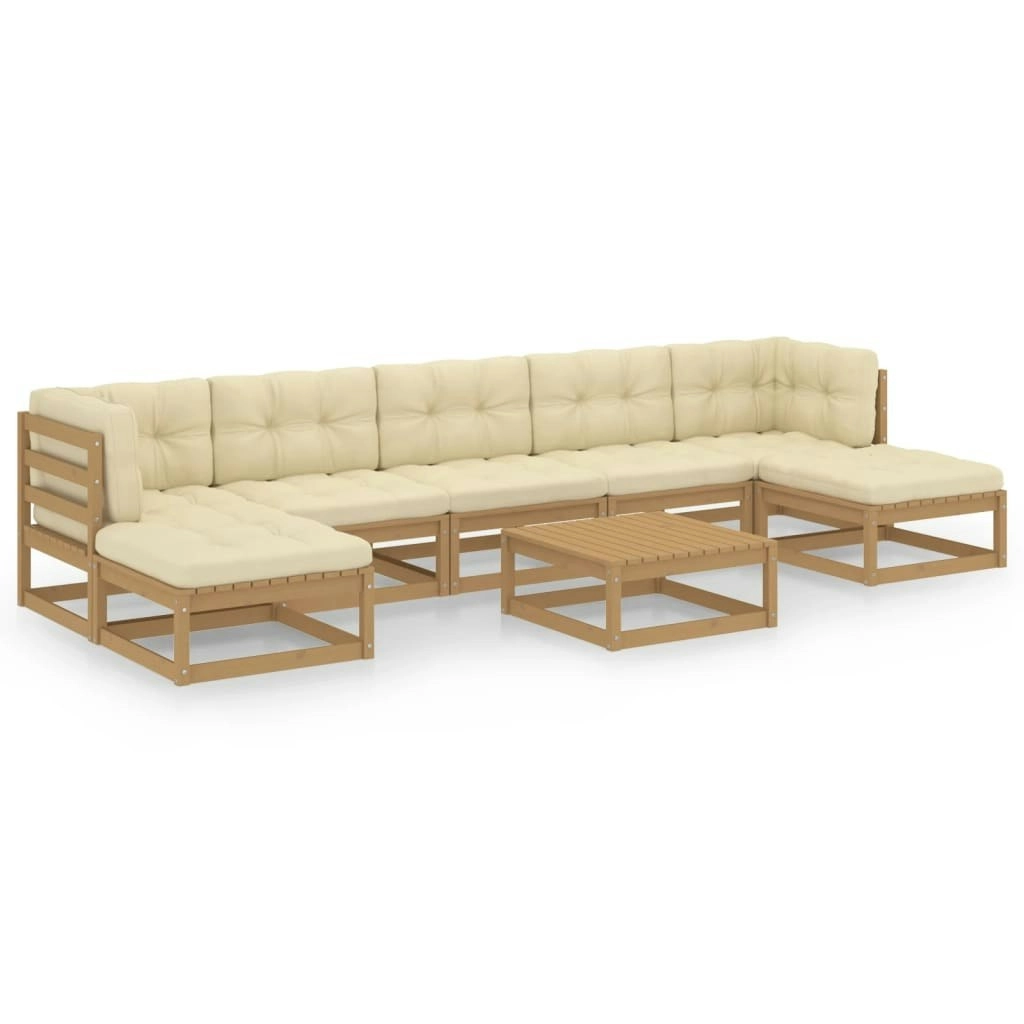 8 Piece Garden Lounge Set&Cushions Honey Brown Solid Pinewood 3077132