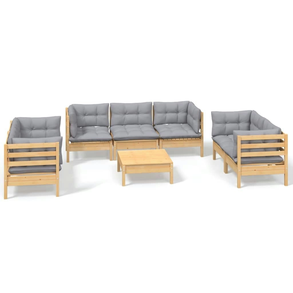 8 Piece Garden Lounge Set with Grey Cushions Solid Pinewood 3096261