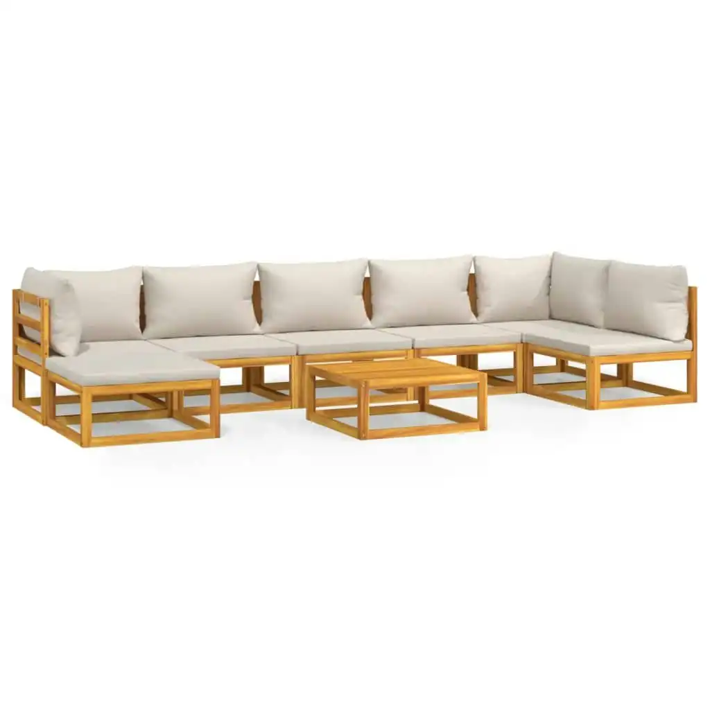 8 Piece Garden Lounge Set with Light Grey Cushions Solid Wood 3155306