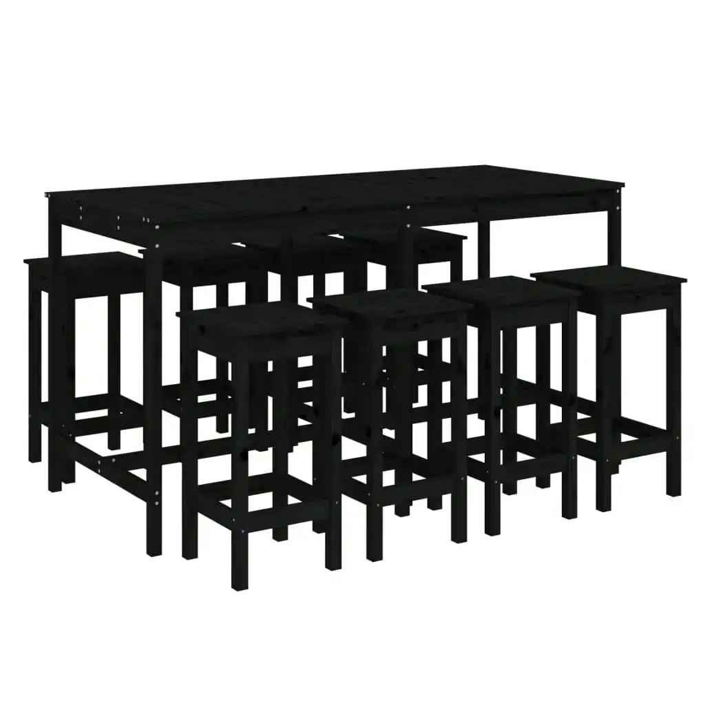 9 Piece Garden Bar Set Black Solid Wood Pine 3154769