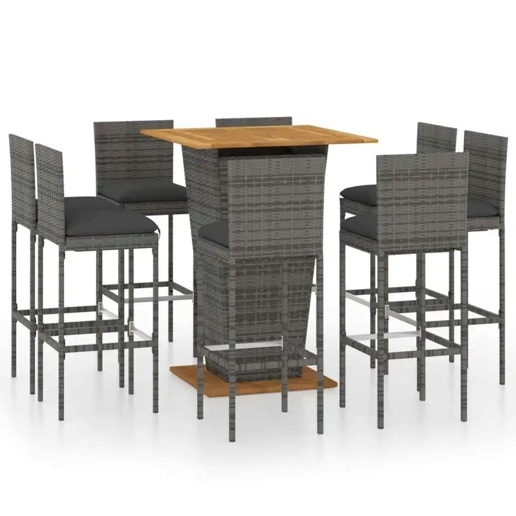 9 Piece Garden Bar Set with Cushions Poly Rattan Grey 3064863