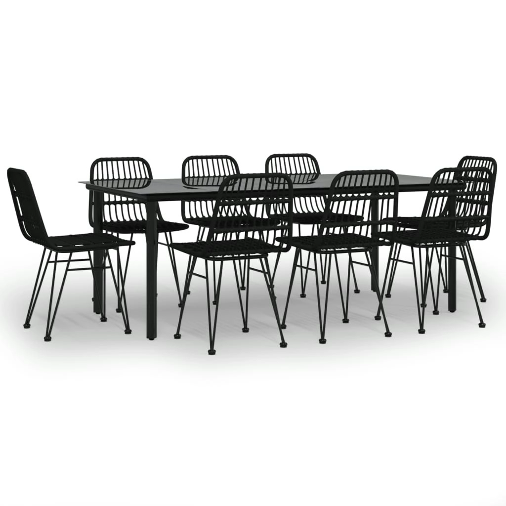 9 Piece Garden Dining Set Black Poly Rattan 3157900