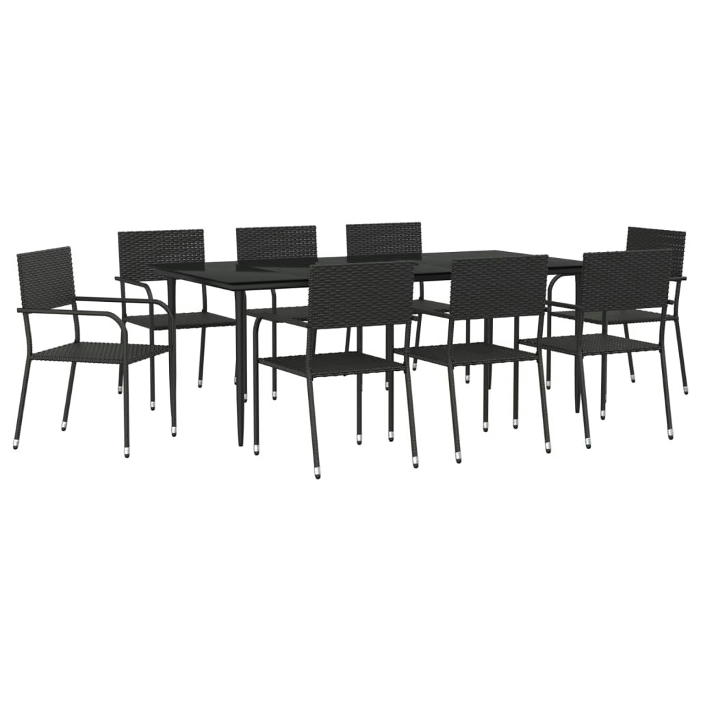 9 Piece Garden Dining Set Black Poly Rattan and Steel 3203279