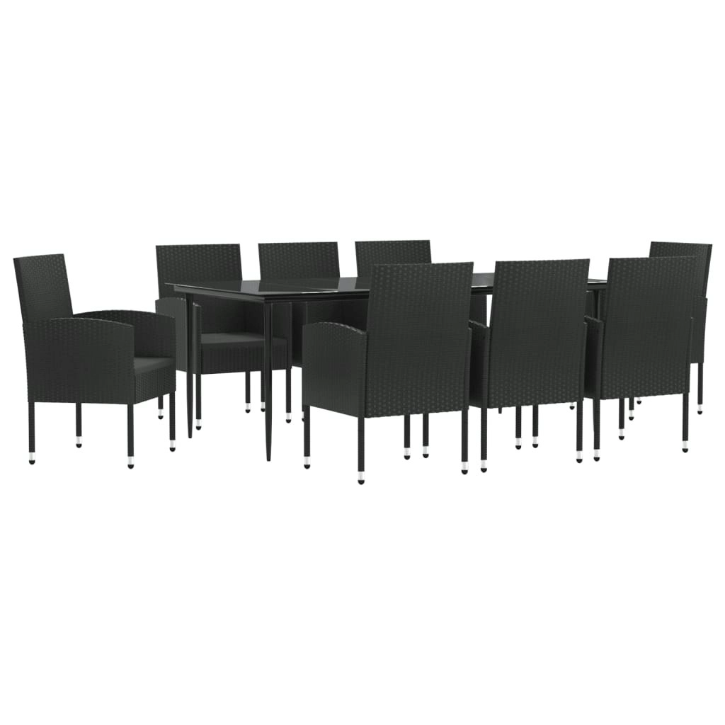 9 Piece Garden Dining Set Black Poly Rattan and Steel 3203343