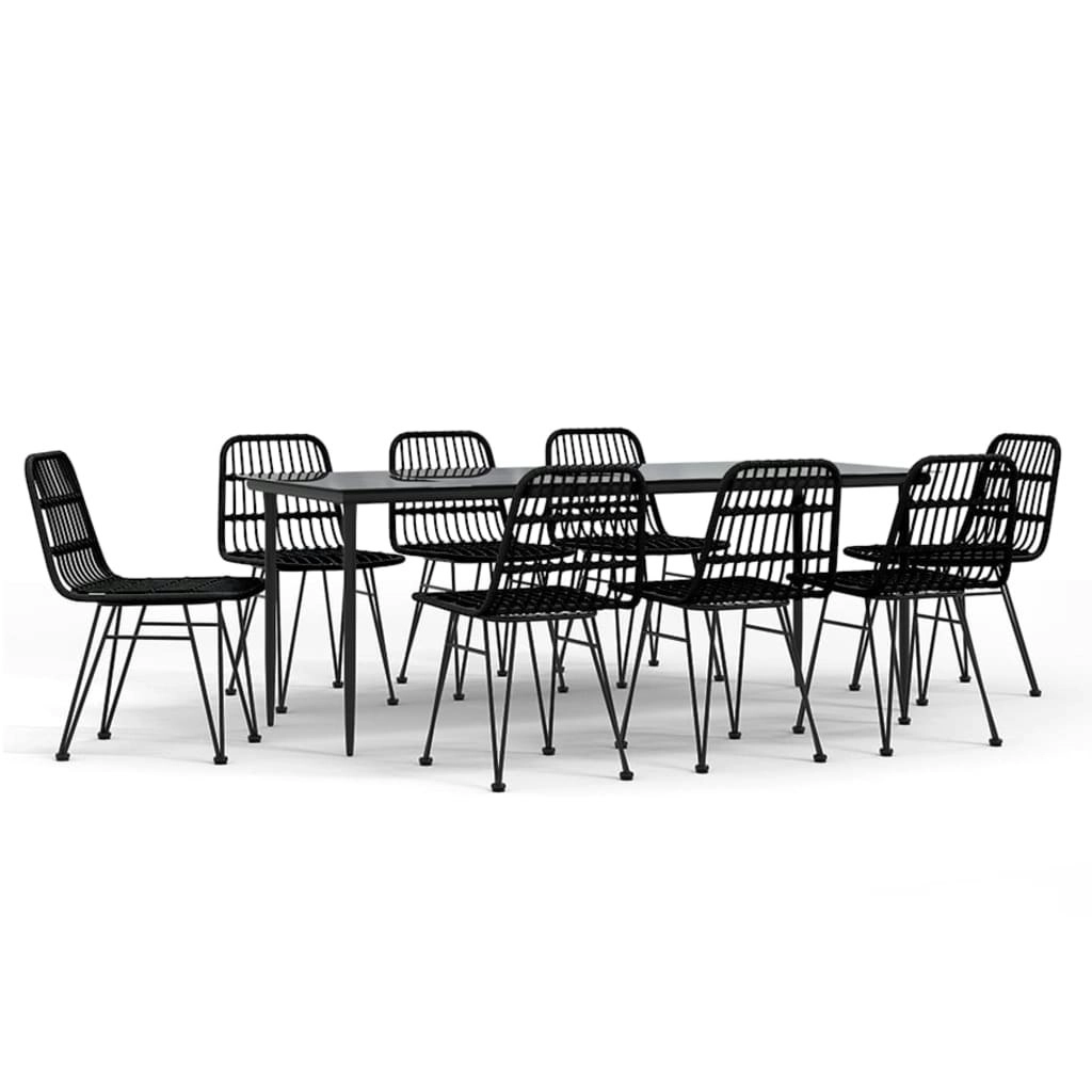 9 Piece Garden Dining Set Black Poly Rattan 3157886