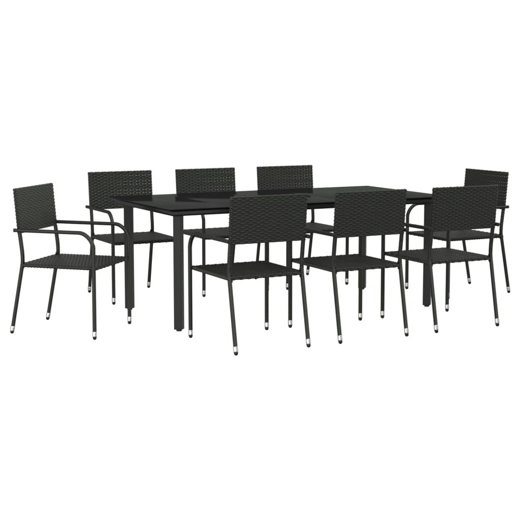 9 Piece Garden Dining Set Black Poly Rattan and Steel 3203287