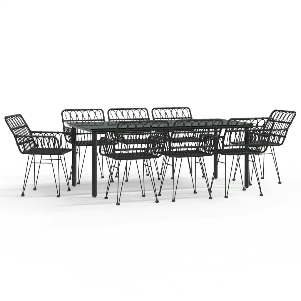 9 Piece Garden Dining Set Black Poly Rattan 3157872