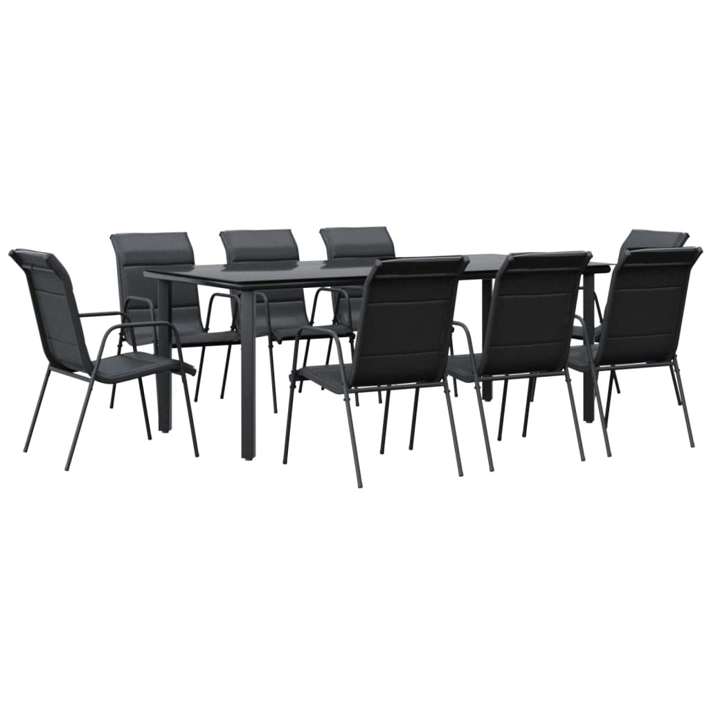 9 Piece Garden Dining Set Black Steel and Textilene 3200717