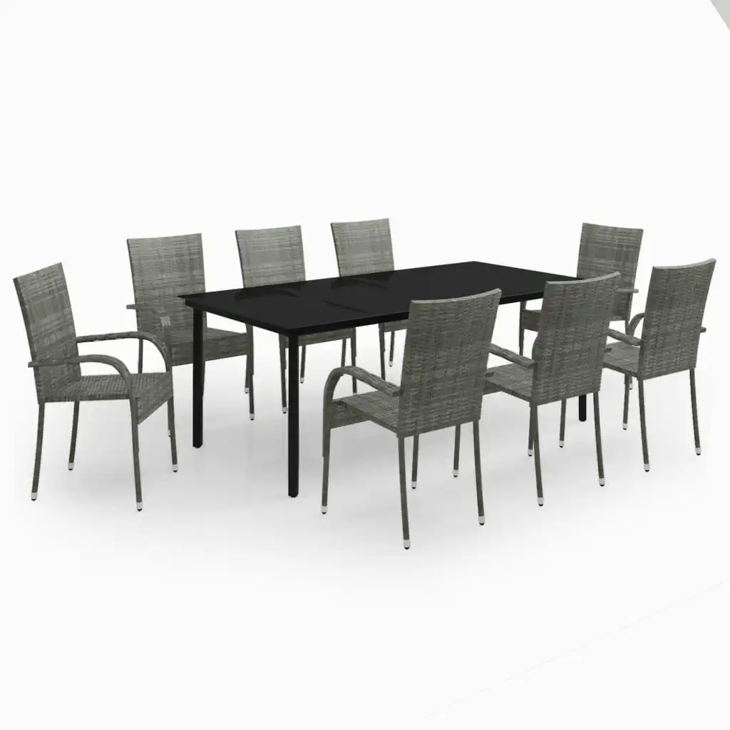 9 Piece Garden Dining Set Grey and Black 3099394