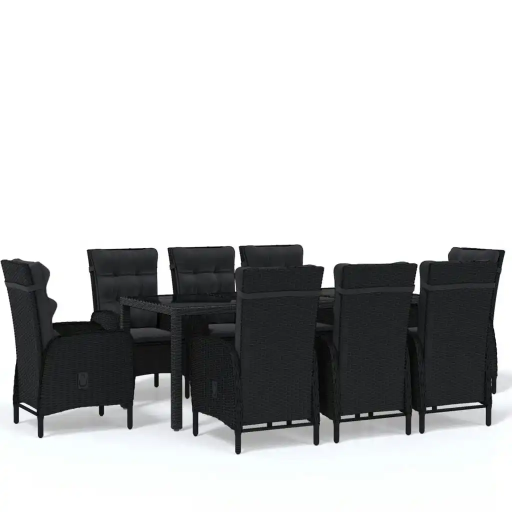 9 Piece Garden Dining Set Poly Rattan Black 3058520