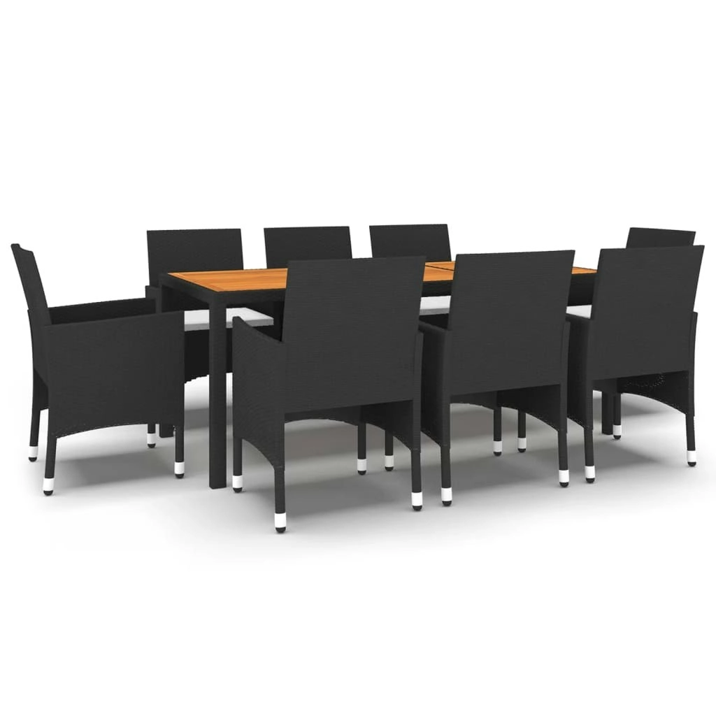 9 Piece Garden Dining Set Poly Rattan Black 3058452