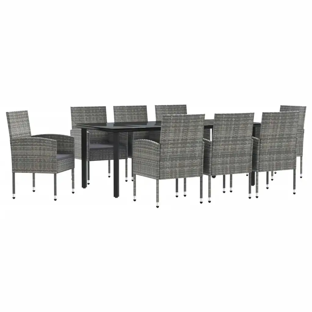 9 Piece Garden Dining Set Grey and Black Poly Rattan and Steel 3203335