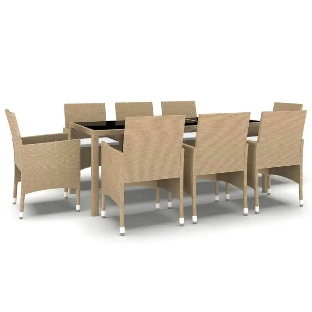 9 Piece Garden Dining Set Poly Rattan Beige 3058450