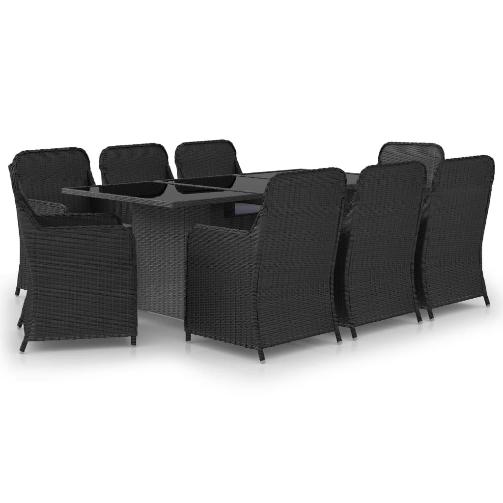 9 Piece Garden Dining Set Poly Rattan Black 3059478