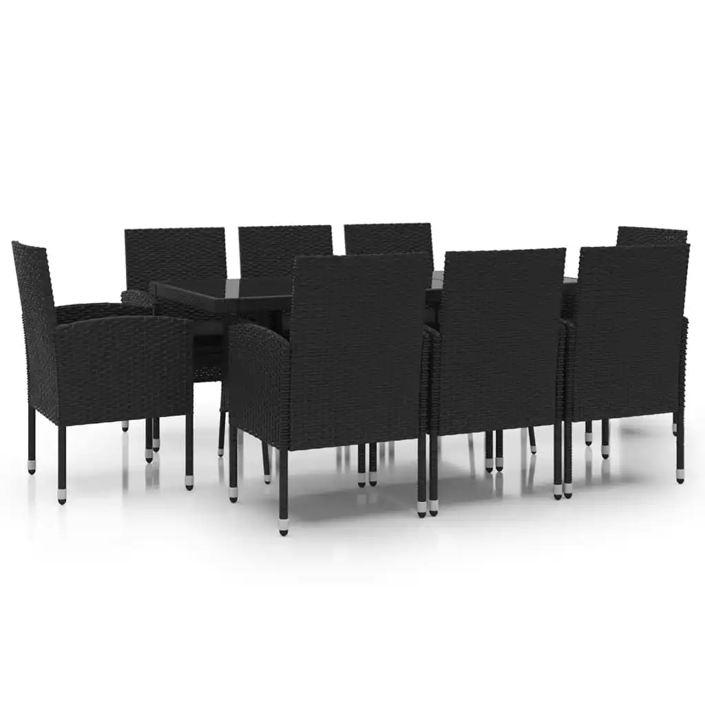 9 Piece Garden Dining Set Poly Rattan Black 3059426