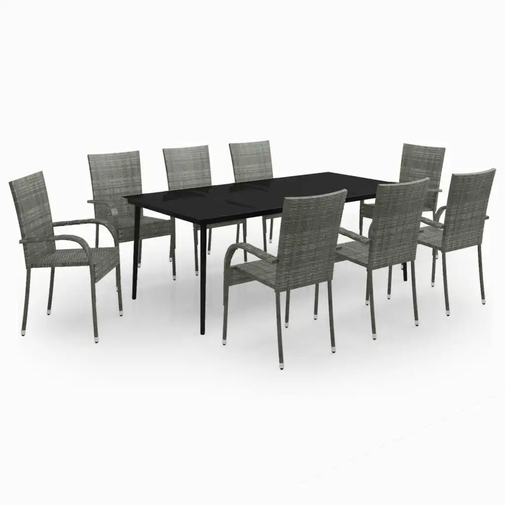 9 Piece Garden Dining Set Grey and Black 3099412