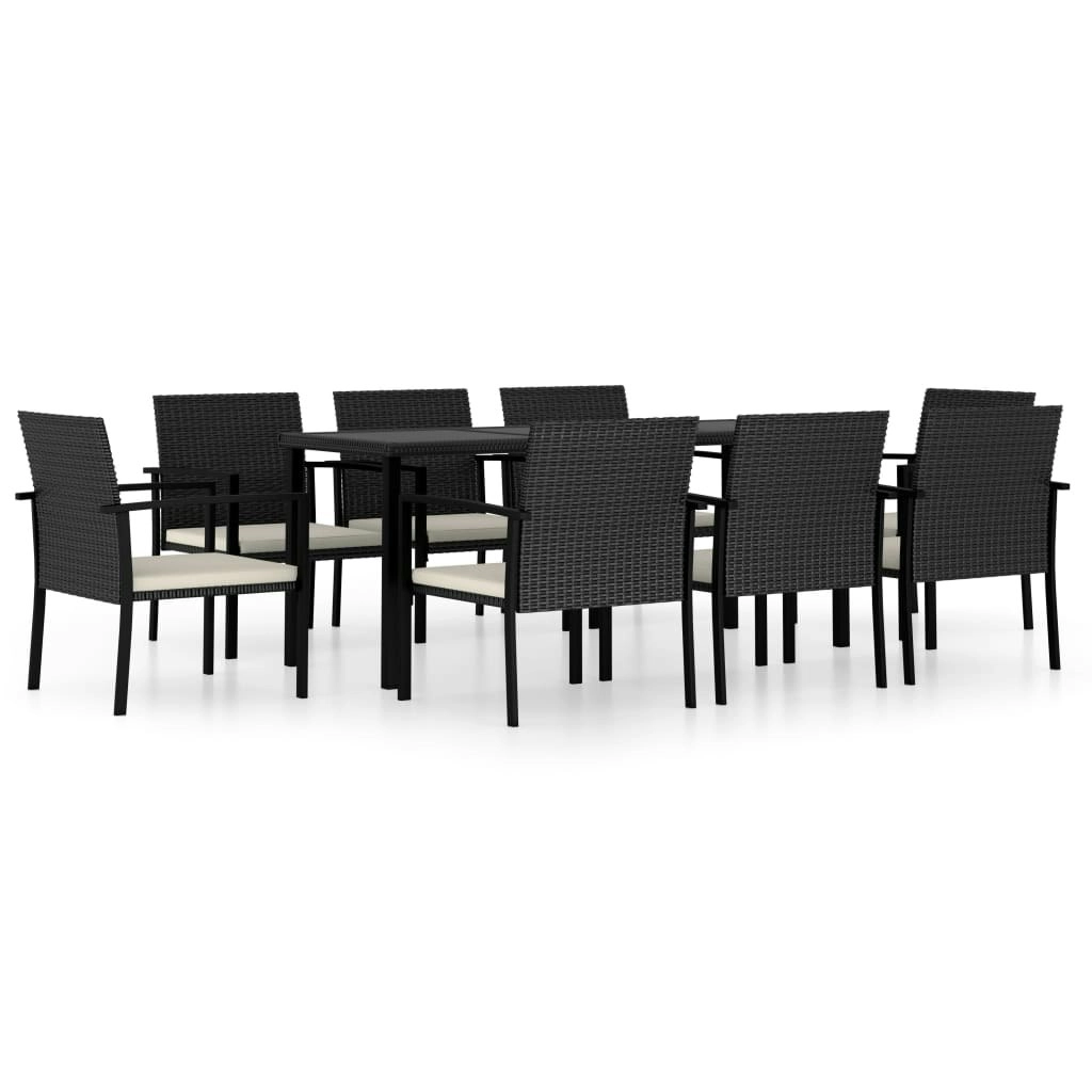 9 Piece Garden Dining Set Poly Rattan Black 3065710