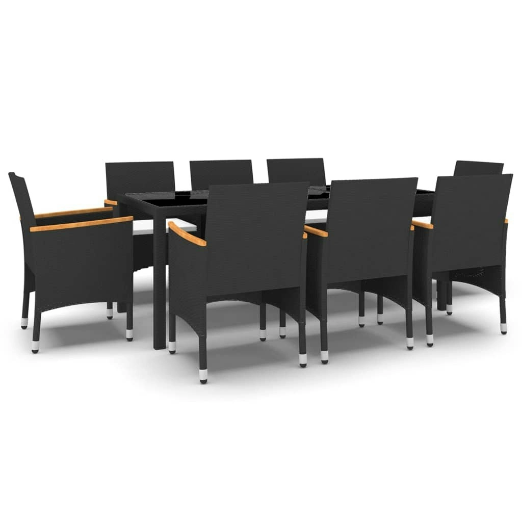 9 Piece Garden Dining Set Poly Rattan Black 3058454