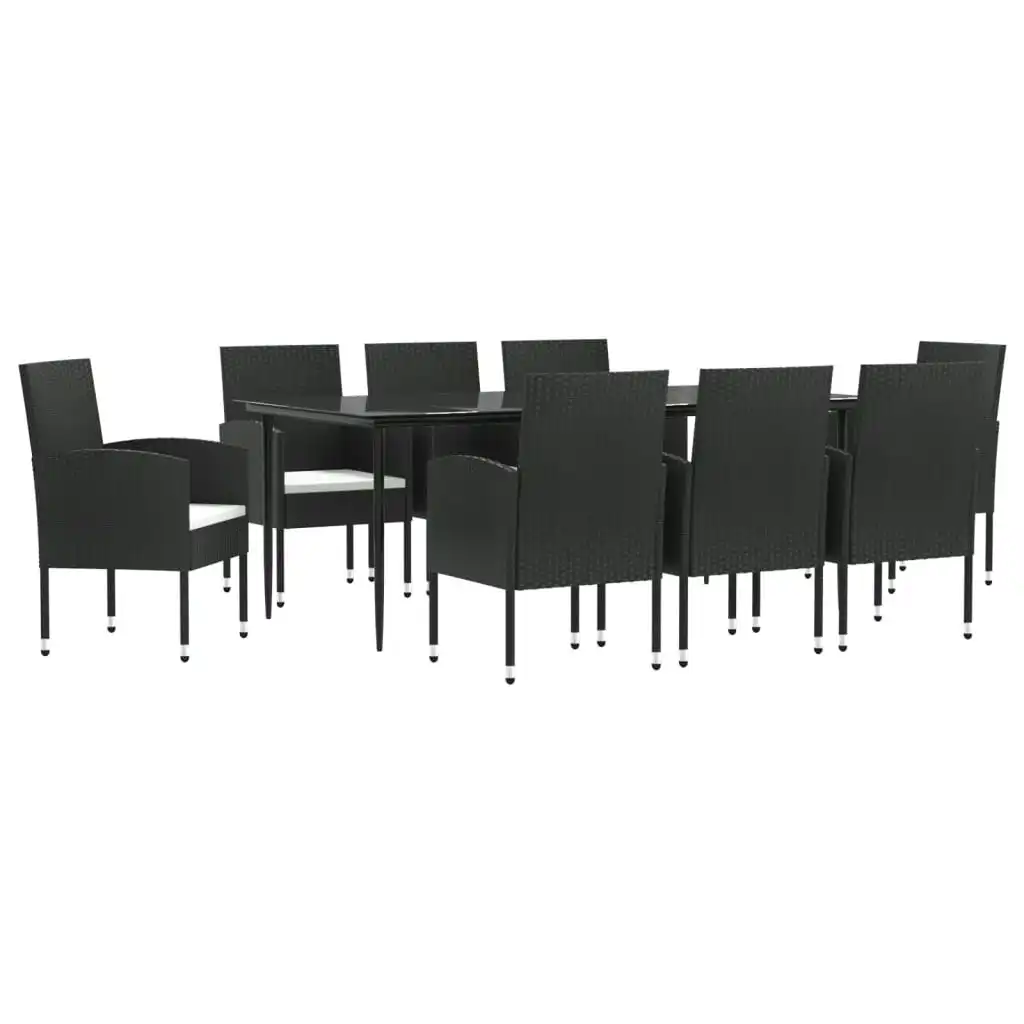 9 Piece Garden Dining Set Black Poly Rattan and Steel 3203311