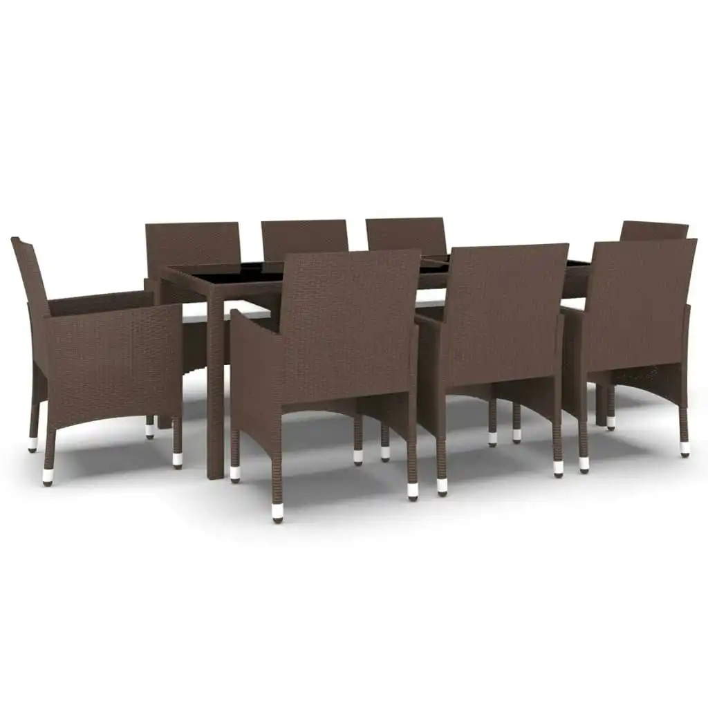 9 Piece Garden Dining Set Poly Rattan Brown 3058451