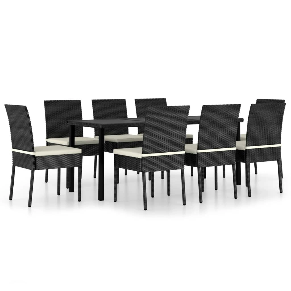 9 Piece Garden Dining Set Poly Rattan Black 3065698