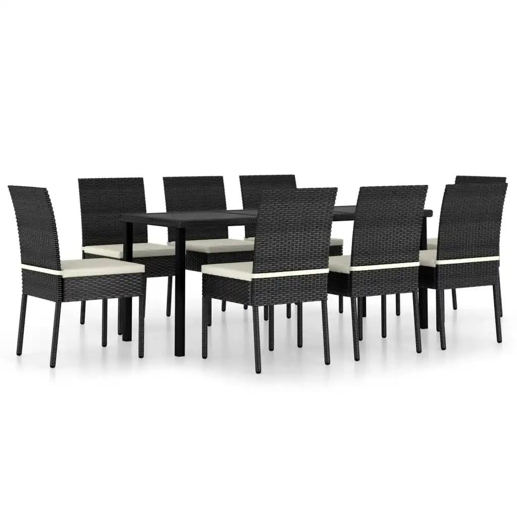 9 Piece Garden Dining Set Poly Rattan Black 3065698