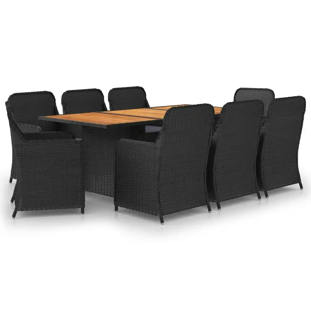 9 Piece Garden Dining Set Poly Rattan Black 3059474