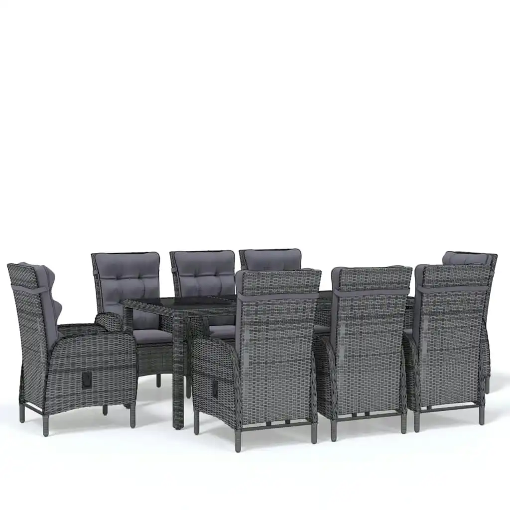 9 Piece Garden Dining Set Poly Rattan Grey 3058508