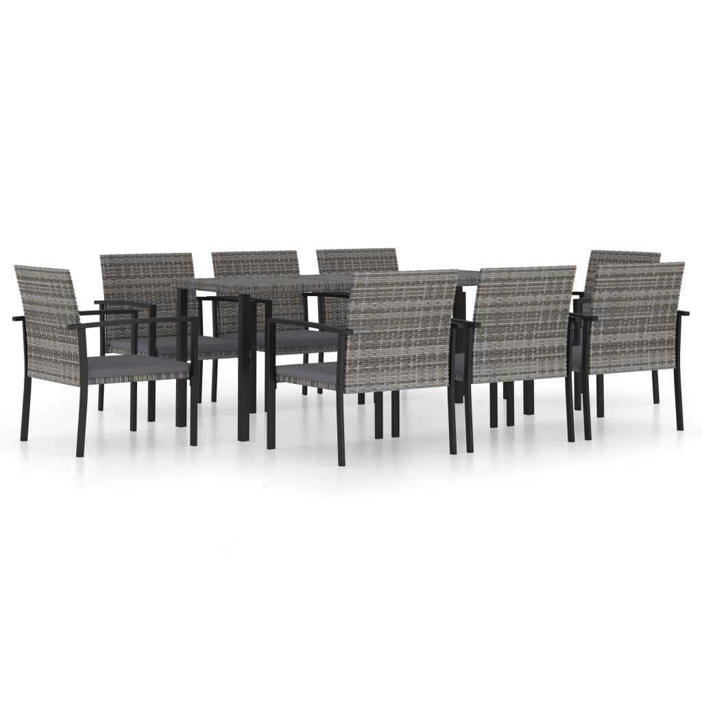 9 Piece Garden Dining Set Poly Rattan Grey 3065716