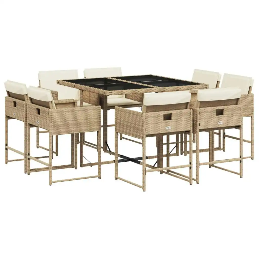 9 Piece Garden Dining Set with Cushions Beige Poly Rattan 3211378