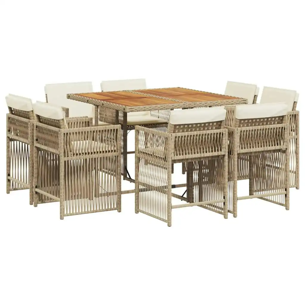 9 Piece Garden Dining Set with Cushions Beige Poly Rattan 3211744