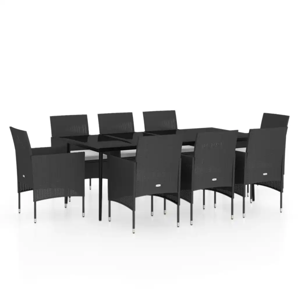 9 Piece Garden Dining Set with Cushions Black 3099310