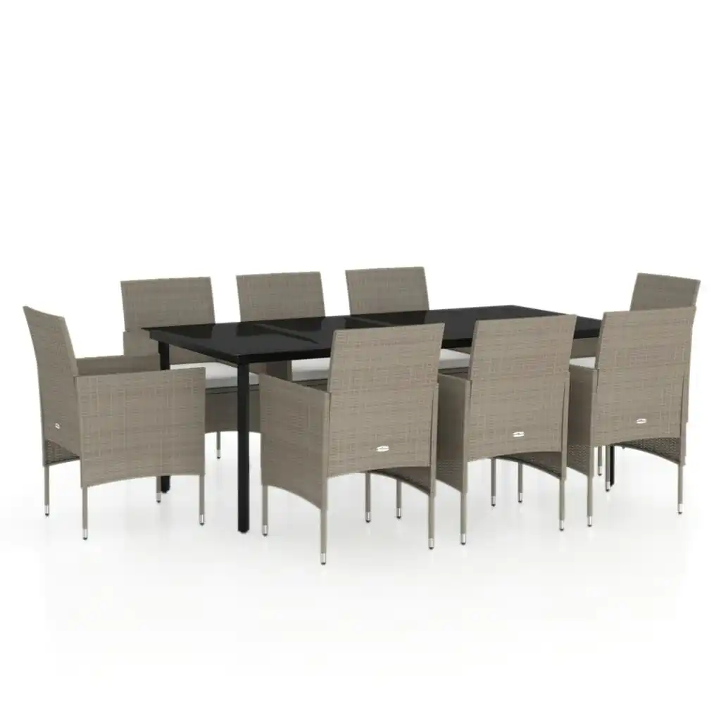 9 Piece Garden Dining Set with Cushions Beige and Black 3099298