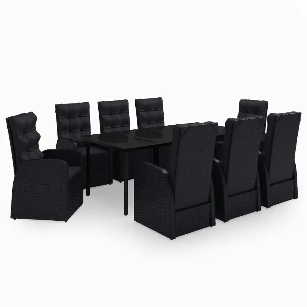 9 Piece Garden Dining Set with Cushions Black 3099484