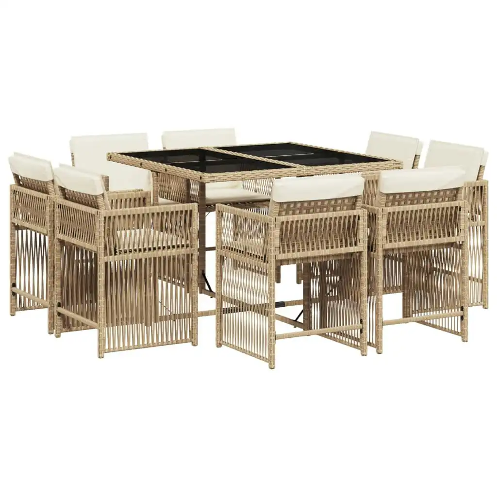 9 Piece Garden Dining Set with Cushions Beige Poly Rattan 3211738